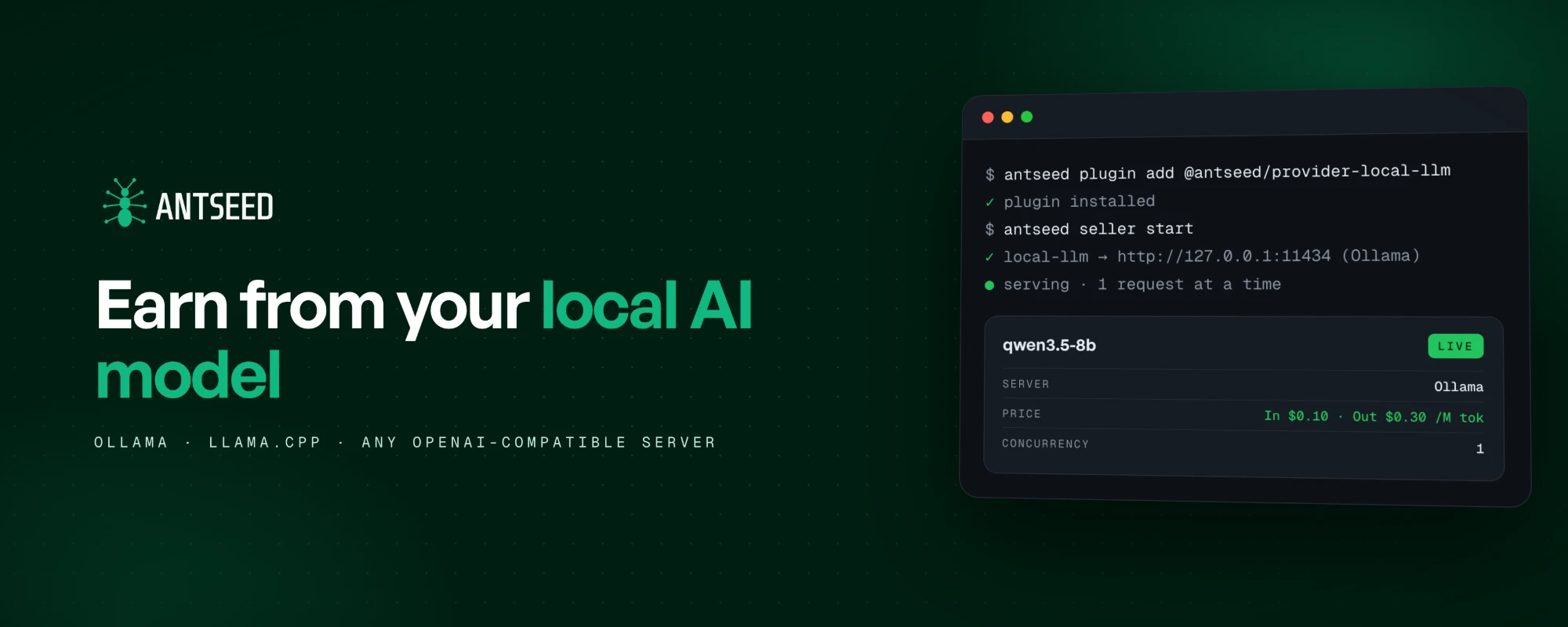 Earn from your local AI model with Antseed
